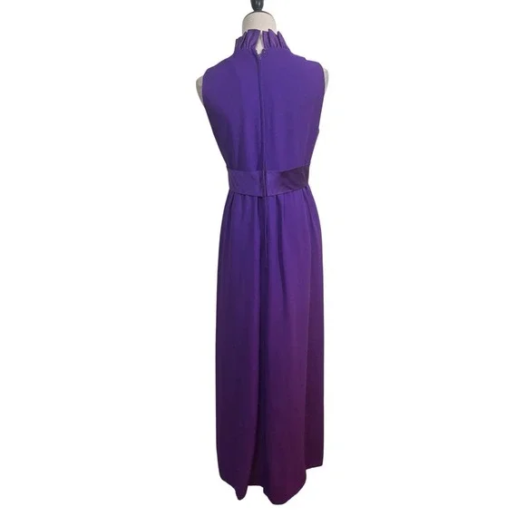 Vtg 70s Purple Ruffle Maxi Dress High Slit Hot Shorts Disco Formal 30" W Event - Picture 4 of 10